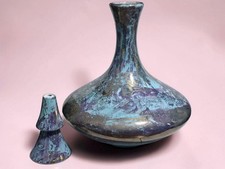 MCM Ceramic Decanter & Stopper • Turquoise Purple Gold Marbled Drip Glaze eVIC picture