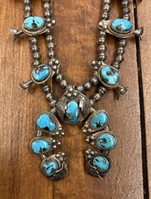 Vintage Native American Turquoise Necklace Sterling Silver Navajo OLD PAWN picture
