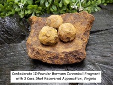Old Rare Vintage Antique Civil War Relic Confederate Cannonball Frag 3 Case Shot picture