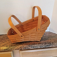 Vintage Longaberger Classic Slanted Basket With Handles Signed 1991 picture