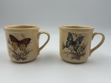 Vintage Treasure Craft Butterfly Mug Set of 2 Speckled Tan USA Floral Cups picture