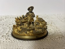 Vintage Antique Brass Bronze Pyrogen Gold Gilt Boy Child Fishing Ink Well picture