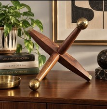 Vintage, MCM, Wood, Brass, Jack Sculpture, Mid Century Modern, Atomic Decor. picture