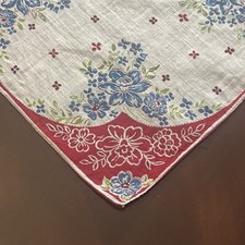 VTG Hankie Floral Red White Blue Cotton Quatrefoil Print  10