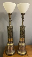 Pair VTG 1940 Mid Century Brass Table Lamp. Rare, Unusual, Stunning, Ships Free picture