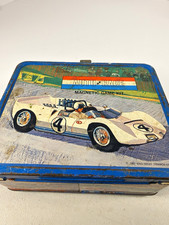 1967 Auto Race Metal Lunchbox & Matching Thermos King Seeley Magnetic Game Kit picture