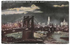 New York City c1910 Brooklyn Bridge, East River, ship, waterfront, night picture