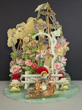 Extraordinary Antique German 3-D 1900's Pull Down Valentine Card Steamship Sails picture