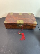 Vintage Chinese Scholar Document Box Hardwood Brass Calligraphy Interior picture