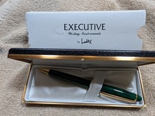 Vintage Lodis Executive Marbled Teal/Gold Tone Ballpoint Pen w/Case New/ Tested picture