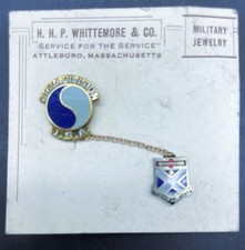 WWII Era 29th Division 176th Inf Sterling Sweetheart Double Pin on Original Card picture