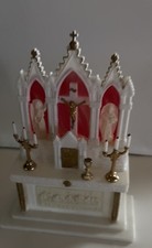 RARE VTG Miniature Dollhouse Plastic Roman Catholic Church Alter 1950 With Candl picture