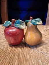 VTG Hand Painted Ceramic Apple & Pear Fruit Salt & Pepper Shaker Set, 2pc picture