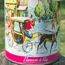 Vintage French Pink Candy Tin Rosemarie De Paris 1940s canister Paris art scene picture