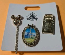 Disney Fashion Jewelry Pin Set Golden Classic Trash Can Mickey Balloon Castle  picture