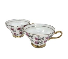 Vintage Napco China 1DD322 Tea Cups Set of 2 Pink Rose Chintz Gold Trim Japan picture