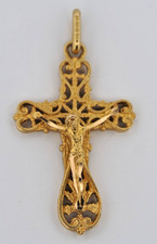18K Yellow Gold Crucifix Pendant Religious 1-5/8