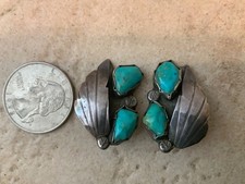 Vintage Native American Turquoise Earrings Sterling Clip Navajo OLD PAWN picture