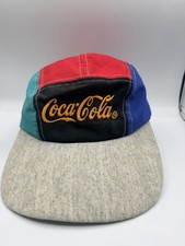 Vintage 90s Coca-Cola Color Block Hat Cap Embroidered Coke Logo Rope Adjustable picture