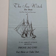 Vtg The Sea Witch Sea Foods Restaurant Menu Milpitas CA California Ship Graphic picture