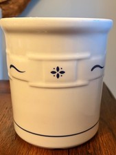 Longaberger Woven Traditions Vintage Ceramic Heritage Blue  Utensil Holder Crock picture