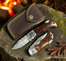 Personalized Damascus Folding Knife – Custom Engraved Bolster Gift for Him picture
