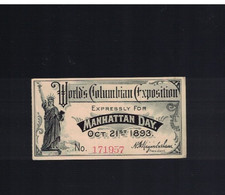 1893 Chicago World's Fair Columbian Exposition Manhattan Day Ticket Stub picture