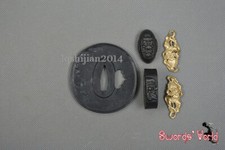 Stainless Steel TSUBA SET Hand guard Kashira Fuchi Brass Menuki Sword Accessary  picture