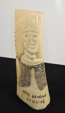 Vintage Hand Carved Sees Beyond Clouds Native American Style Figure Hand Made picture