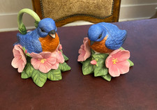 Lenox Porcelain Creamer & Sugar Bowl Set SUMMER GREETINGS Bluebird Pink Flowers picture