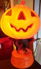 Vintage 1969 EMPIRE Halloween Pumpkin Black Cat Jack O Lantern WORKS🎃🔴🟠🟡🔴⚪ picture