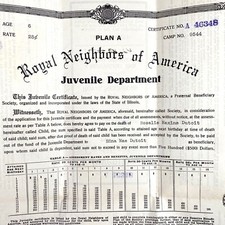  1935 WOMEN'S GROUP life insurance policy for child ROYAL NEIGHBORS OF AMERICA picture