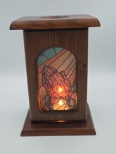 Vintage MCM Wooden Praying Hands Candle Box Holder picture