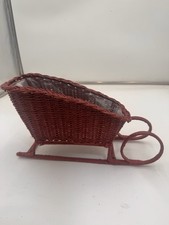 Vintage Red Wicker Christmas Sleigh 1 Foot Long Whimsical Cottagecore picture
