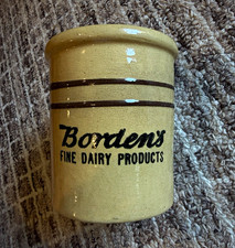 Vintage Borden’s Fine Dairy Products Stoneware Crock – Yellow Ware Brown Stripe picture