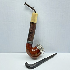 Genuine Briar Smoking Pipe Silver Tone Lid -Made in Czechoslovakia - Vintage picture