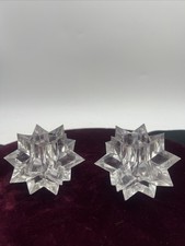 Vintage Star-Lite Clear Lucite Atomic Starburst Taper Candle Holder Set Stars picture