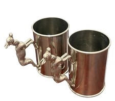 Pair Of Vintage Gucci Italy Silver-Tone Deer Handle Mugs picture