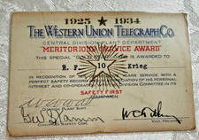 The Western Union Telegraph Co Meritorious Service Award 1925-1934 picture