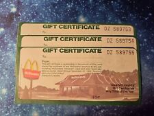 3x Rare Consecutive Vintage NEW UNUSED 1977 McDonald’s 50 Cent Gift Certificate picture