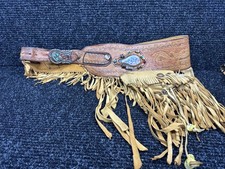Native American Tasseled Fringed Belt Handmade Beads Buckle Stones Vintage picture