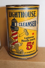 VINTAGE LIGHTHOUSE CLEANSER TIN CONTAINER 5 CENT ARMOUR CO picture