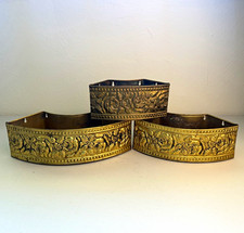 Vintage English Brass Wall Pockets Set 3 Embossed Roses Made in England Planters picture