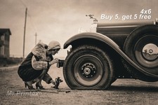 1920s Flapper Woman 💙 Vintage Car - 4x6 Photo - Roaring Twenties Style picture