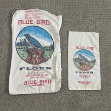 Vintage Blue Bird Flour Sacks Lot Cortez Milling Co 25 lb and 5 lb Feed Sack picture