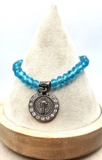 Silver Tone St. Benedict Medal On Blue Crystal Bracelet picture