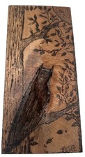 Rare Vtg Folk Art Hand Carved Wood OWL Crescent Moon Panel Mural Wall Plaque  picture