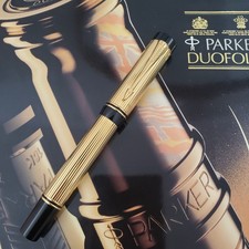 1990s Parker Duofold Centennial Fountain Pen 18k Gold M Nib 23k Gold Pl G2U picture