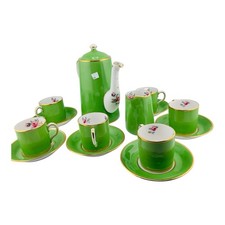 New Chelsea Staffs Green Floral Antique Demitasse Complete Service For 6 FREE SH picture