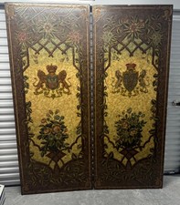 vintageDecorative Wall Panels Heraldic Crests Floral Design Set of 2 Brown Beige picture